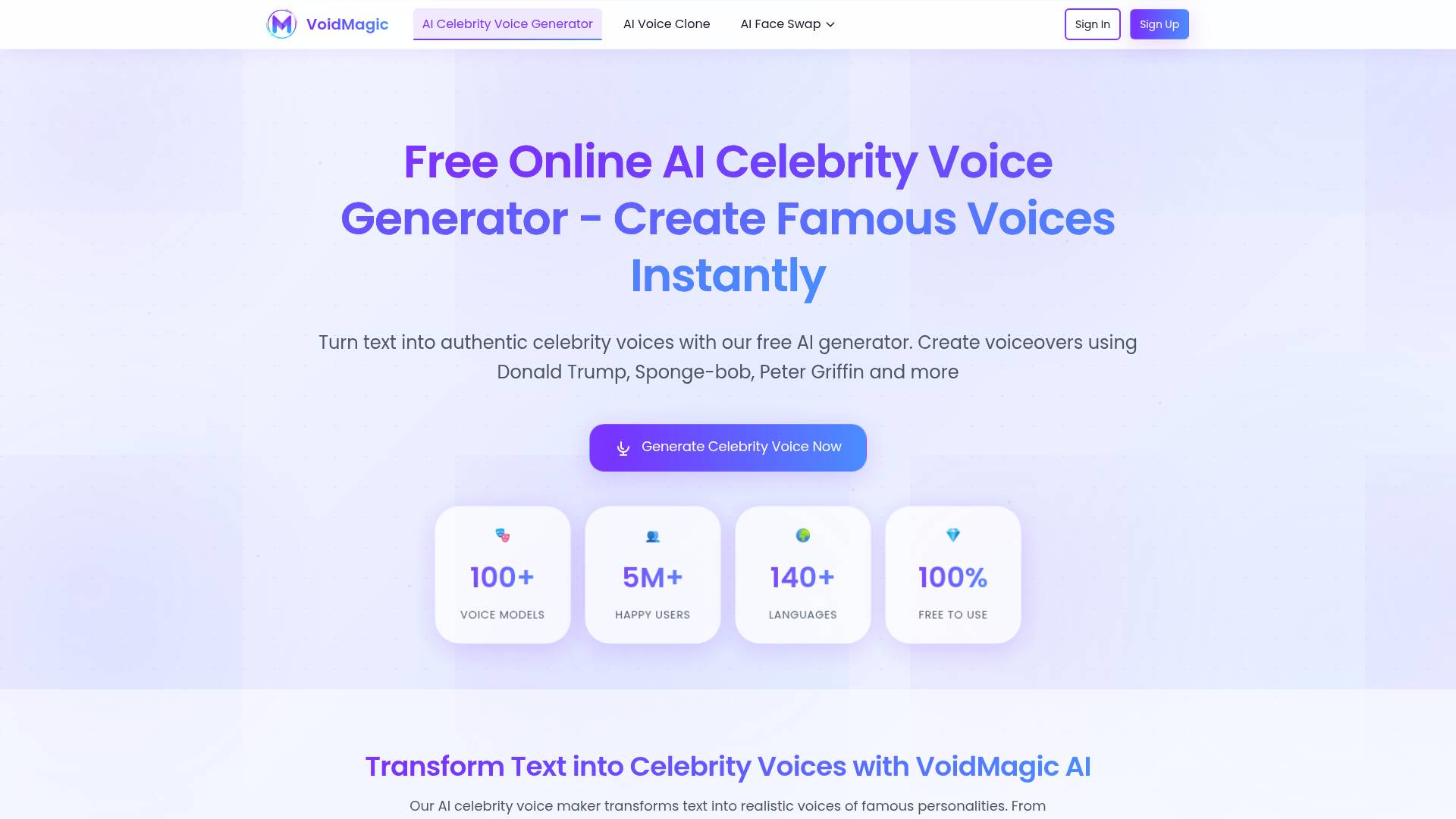 Free AI Celebrity Voice Generator Online | Void Magic AI